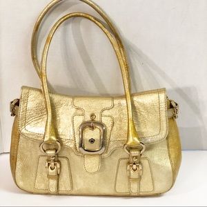 Stuart Weitzman gold patent leather shoulder bag
